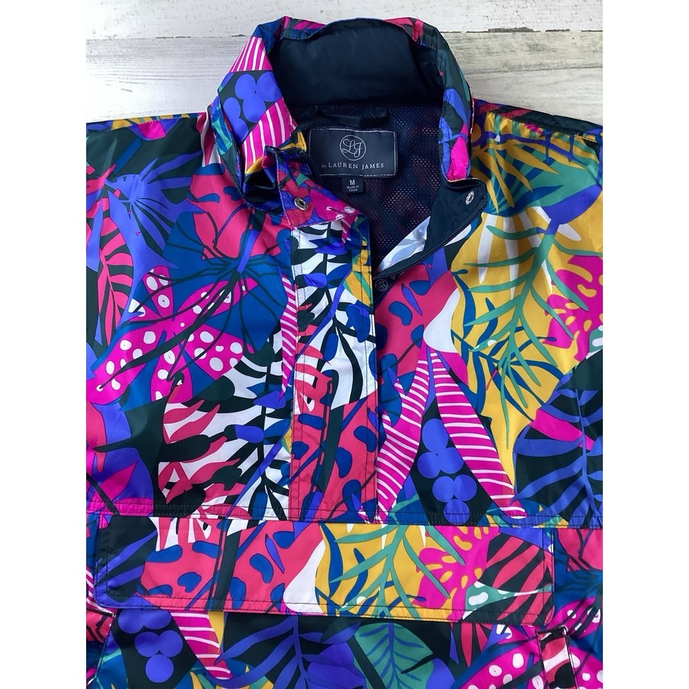 NEW Lauren James Women's Medium Hooded Raincoat Windbreaker Floral Multicolor